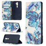 For OPPO A5 (2020) Colored Drawing Pattern Invisible Magnetic Horizontal Flip PU Leather Case with Holder & Card Slots & Wallet(Blue Leaf)