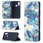 For OPPO A31 (2020) Colored Drawing Pattern Invisible Magnetic Horizontal Flip PU Leather Case with Holder & Card Slots & Wallet(Blue Leaf)