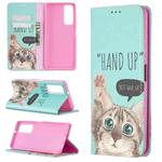 For Huawei P smart 2021 / Y7a Colored Drawing Pattern Invisible Magnetic Horizontal Flip PU Leather Case with Holder & Card Slots & Wallet(Cat)