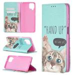 For Samsung Galaxy A12 Colored Drawing Pattern Invisible Magnetic Horizontal Flip PU Leather Case with Holder & Card Slots & Wallet(Cat)
