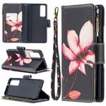 For Huawei P smart 2021 / Y7a Colored Drawing Pattern Zipper Horizontal Flip Leather Case with Holder & Card Slots & Wallet(Lotus)