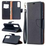 For Huawei P smart 2021 / Y7a Litchi Texture Pure Color Horizontal Flip PU Leather Case with Holder & Card Slots & Wallet & Lanyard(Black)