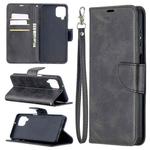 For Samsung Galaxy A12 Retro Lambskin Texture Pure Color Horizontal Flip PU Leather Case with Holder & Card Slots & Wallet & Lanyard(Black)