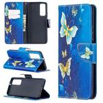 For Huawei P smart 2021 / Y7a Colored Drawing Pattern Horizontal Flip Leather Case with Holder & Card Slots & Wallet(Blue Butterfly)