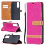 For Huawei P smart 2021 / Y7a Lite Color Matching Denim Texture Horizontal Flip Leather Case with Holder & Card Slots & Wallet & Lanyard(Rose Red)