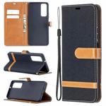 For Huawei P smart 2021 / Y7a Lite Color Matching Denim Texture Horizontal Flip Leather Case with Holder & Card Slots & Wallet & Lanyard(Black)