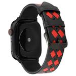 For Apple Watch Series 8&7 41mm / SE 2&6&SE&5&4 40mm / 3&2&1 38mm Woven Pattern Genuine Leather Strap(Black Red)