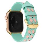 For Apple Watch Ultra 49mm / Series 8&7 45mm / SE 2&6&SE&5&4 44mm / 3&2&1 42mm Woven Pattern Genuine Leather Strap(Green Pink)