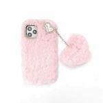 Solid Color Plush Love Pendant TPU Protective Case For iPhone 12 / 12 Pro(Grey)