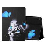 For Amazon Kindle Fire HD10 2015 / 2017 / 2019 Colored Drawing Horizontal Flip Leather Case with Holder & Card Slots & Sleep / Wake-up Function(Butterfly Cat)