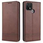 For OPPO A15 AZNS Magnetic Calf Texture Horizontal Flip Leather Case with Card Slots & Holder & Wallet(Dark Brown)