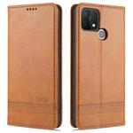 For OPPO A15 AZNS Magnetic Calf Texture Horizontal Flip Leather Case with Card Slots & Holder & Wallet(Light Brown)