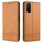 For vivo Y20 AZNS Magnetic Calf Texture Horizontal Flip Leather Case with Card Slots & Holder & Wallet(Light Brown)