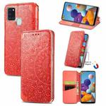 For Samsung Galaxy A21s Blooming Mandala Embossed Pattern Magnetic Horizontal Flip Leather Case with Holder & Card Slots & Wallet(Red)