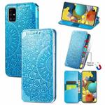 For Samsung Galaxy A51 5G Blooming Mandala Embossed Pattern Magnetic Horizontal Flip Leather Case with Holder & Card Slots & Wallet(Blue)