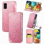 For Samsung Galaxy A51 5G Blooming Mandala Embossed Pattern Magnetic Horizontal Flip Leather Case with Holder & Card Slots & Wallet(Pink)