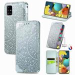 For Samsung Galaxy A51 5G Blooming Mandala Embossed Pattern Magnetic Horizontal Flip Leather Case with Holder & Card Slots & Wallet(Grey)