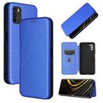 For Xiaomi Poco M3 Carbon Fiber Texture Horizontal Flip TPU + PC + PU Leather Case with Card Slot(Blue)