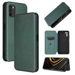 For Xiaomi Poco M3 Carbon Fiber Texture Horizontal Flip TPU + PC + PU Leather Case with Card Slot(Green)