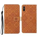 For Xiaomi Redmi 9A Ethnic Style Embossed Pattern Horizontal Flip Leather Case with Holder & Card Slots & Wallet & Lanyard(Brown)