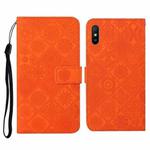 For Xiaomi Redmi 9A Ethnic Style Embossed Pattern Horizontal Flip Leather Case with Holder & Card Slots & Wallet & Lanyard(Orange)