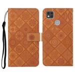 For Xiaomi Redmi 9C Ethnic Style Embossed Pattern Horizontal Flip Leather Case with Holder & Card Slots & Wallet & Lanyard(Brown)