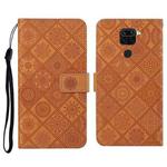 For Xiaomi Redmi Note 9 Ethnic Style Embossed Pattern Horizontal Flip Leather Case with Holder & Card Slots & Wallet & Lanyard(Brown)