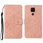 For Xiaomi Redmi Note 9 Ethnic Style Embossed Pattern Horizontal Flip Leather Case with Holder & Card Slots & Wallet & Lanyard(Pink)