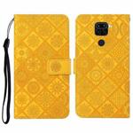 For Xiaomi Redmi Note 9 Ethnic Style Embossed Pattern Horizontal Flip Leather Case with Holder & Card Slots & Wallet & Lanyard(Yellow)