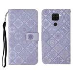 For Xiaomi Redmi Note 9 Ethnic Style Embossed Pattern Horizontal Flip Leather Case with Holder & Card Slots & Wallet & Lanyard(Purple)