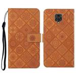 For Xiaomi Redmi Note 9 Pro Ethnic Style Embossed Pattern Horizontal Flip Leather Case with Holder & Card Slots & Wallet & Lanyard(Brown)