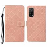 For Xiaomi Mi 10T 5G Ethnic Style Embossed Pattern Horizontal Flip Leather Case with Holder & Card Slots & Wallet & Lanyard(Pink)