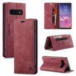 For Samsung Galaxy S10 AutSpace A01 Retro Skin-feel Crazy Horse Texture Horizontal Flip Leather Case with Holder & Card Slots & Wallet & RFID(Wine Red)