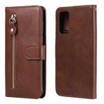 For Samsung Galaxy S20 FE Fashion Calf Texture Zipper Horizontal Flip Leather Case with Stand & Card Slots & Wallet Function(Brown)