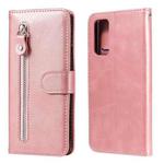 For Samsung Galaxy S20 FE Fashion Calf Texture Zipper Horizontal Flip Leather Case with Stand & Card Slots & Wallet Function(Rose Gold)