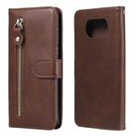 For Xiaomi Poco X3 NFC Fashion Calf Texture Zipper Horizontal Flip Leather Case with Stand & Card Slots & Wallet Function(Brown)
