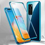 For Huawei P40 Magnetic Metal Frame Double-sided Tempered Glass Case(Dark Blue)
