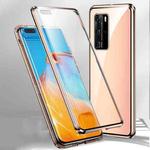 For Huawei P40 Pro Magnetic Metal Frame Double-sided Tempered Glass Case(Gold)