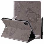 Pressed Printing Butterfly Pattern Horizontal Flip Leather Case with Holder & Card Slots & Wallet & Sleep / Wake-up Function For iPad Air 2022 / 2020 10.9 /iPad Pro 11 2020 / 2018(Grey)