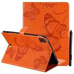 Pressed Printing Butterfly Pattern Horizontal Flip Leather Case with Holder & Card Slots & Wallet & Sleep / Wake-up Function For iPad Air 2022 / 2020 10.9 /iPad Pro 11 2020 / 2018(Orange)