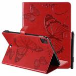 Pressed Printing Butterfly Pattern Horizontal Flip Leather Case with Holder & Card Slots & Wallet & Sleep / Wake-up Function For iPad Air 2022 / 2020 10.9 /iPad Pro 11 2020 / 2018(Red)