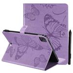 Pressed Printing Butterfly Pattern Horizontal Flip Leather Case with Holder & Card Slots & Wallet & Sleep / Wake-up Function For iPad Air 2022 / 2020 10.9 /iPad Pro 11 2020 / 2018(Purple)