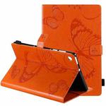 For Lenovo Tab M10 Plus TB-X606F Pressed Printing Butterfly Pattern Horizontal Flip Leather Case with Holder & Card Slots & Wallet & Sleep / Wake-up Function (Orange)