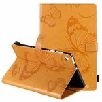 For Lenovo Tab M10 Plus TB-X606F Pressed Printing Butterfly Pattern Horizontal Flip Leather Case with Holder & Card Slots & Wallet & Sleep / Wake-up Function (Yellow)