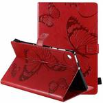 For Lenovo Tab M10 Plus TB-X606F Pressed Printing Butterfly Pattern Horizontal Flip Leather Case with Holder & Card Slots & Wallet & Sleep / Wake-up Function (Red)