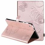 For Lenovo Tab M10 Plus TB-X606F Pressed Printing Butterfly Pattern Horizontal Flip Leather Case with Holder & Card Slots & Wallet & Sleep / Wake-up Function (Rose Gold)