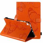 For Samsung Galaxy S6 Lite P610 Pressed Printing Butterfly Pattern Horizontal Flip Leather Case with Holder & Card Slots & Wallet & Sleep / Wake-up Function (Orange)