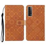 For Huawei P smart 2021 Ethnic Style Embossed Pattern Horizontal Flip Leather Case with Holder & Card Slots & Wallet & Lanyard(Brown)