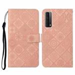 For Huawei P smart 2021 Ethnic Style Embossed Pattern Horizontal Flip Leather Case with Holder & Card Slots & Wallet & Lanyard(Pink)