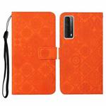 For Huawei P smart 2021 Ethnic Style Embossed Pattern Horizontal Flip Leather Case with Holder & Card Slots & Wallet & Lanyard(Orange)